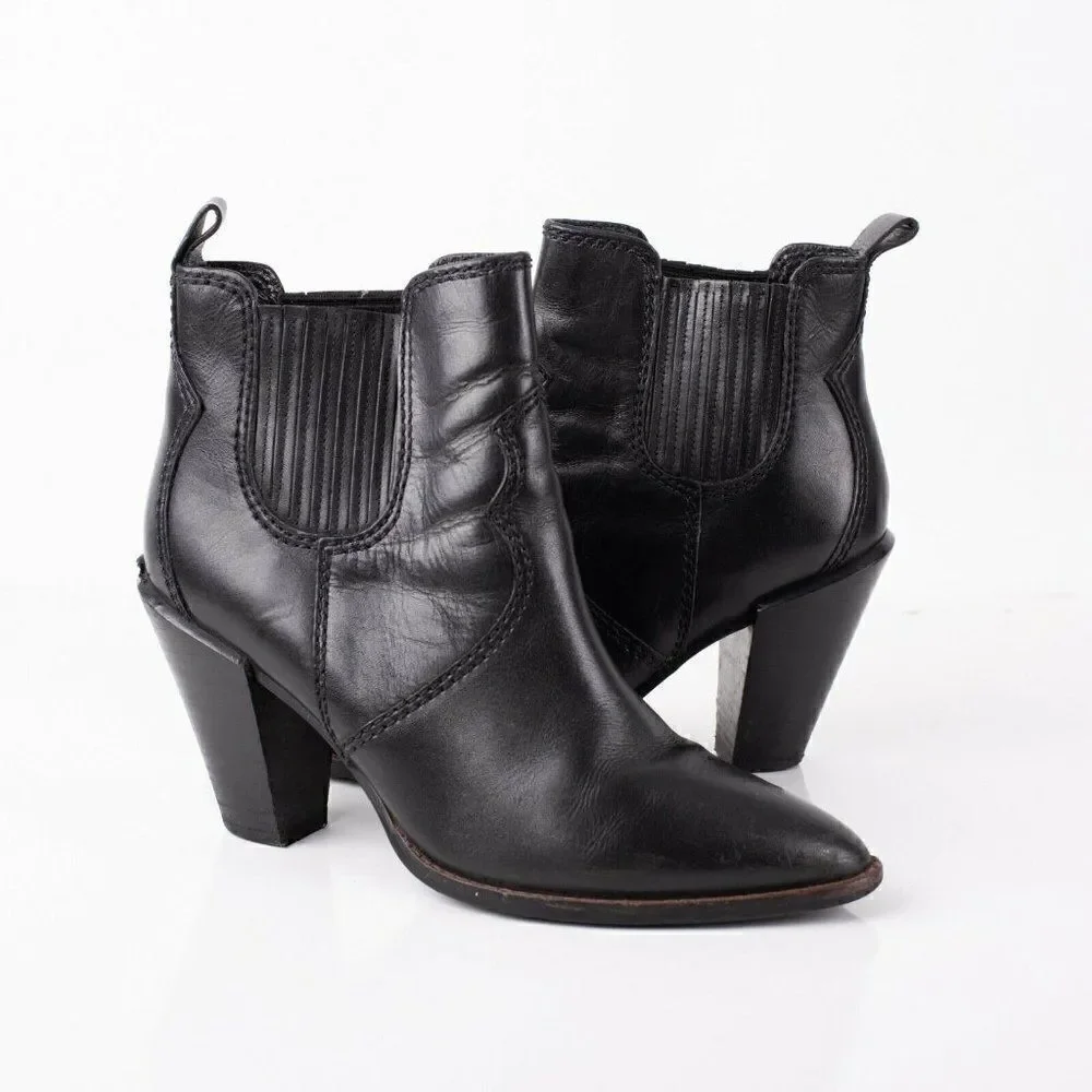 Coach Westyn Womens Black Leather Heeled Ankle Boots Booties Sz 9.5 Eu 39.5